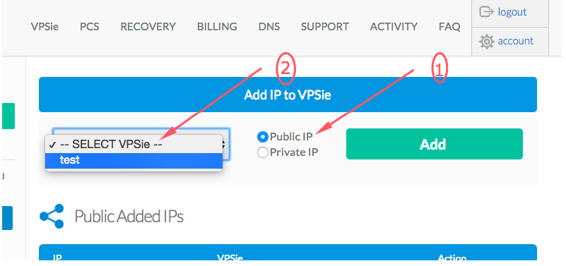 add vps public or private ip vpsie