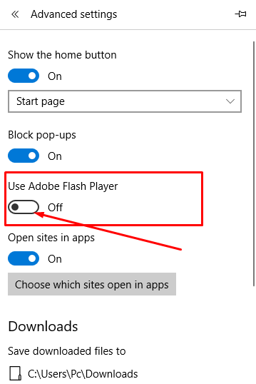 Edge - Disable Adobe Flash player