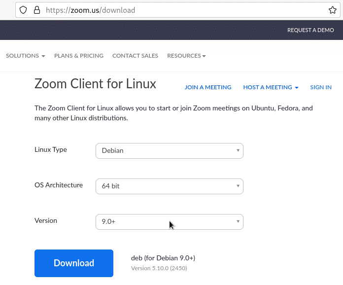 Zoom installation on debian