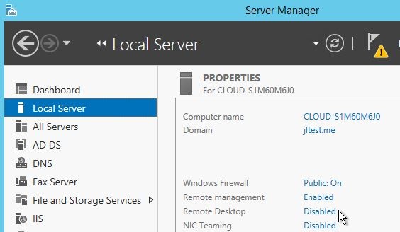 Note the Remote desktop status in the right pane.